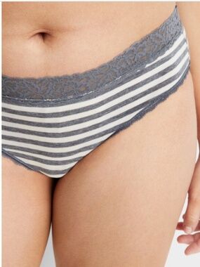 State of Day Women's Cotton Blend Lace-Trim Hipster Underwear Heather Stripe NWT